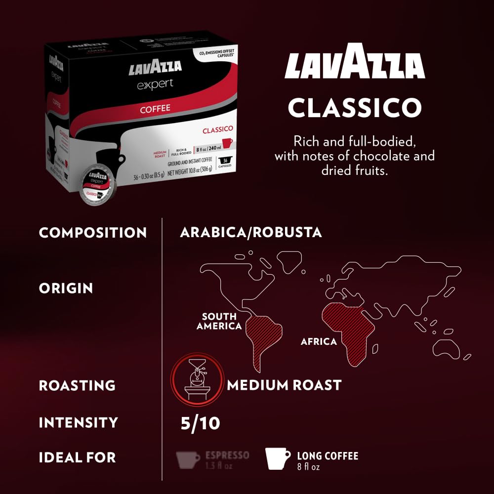Lavazza capsules arrayed by roast with visible colors for easy choice and tasting variety