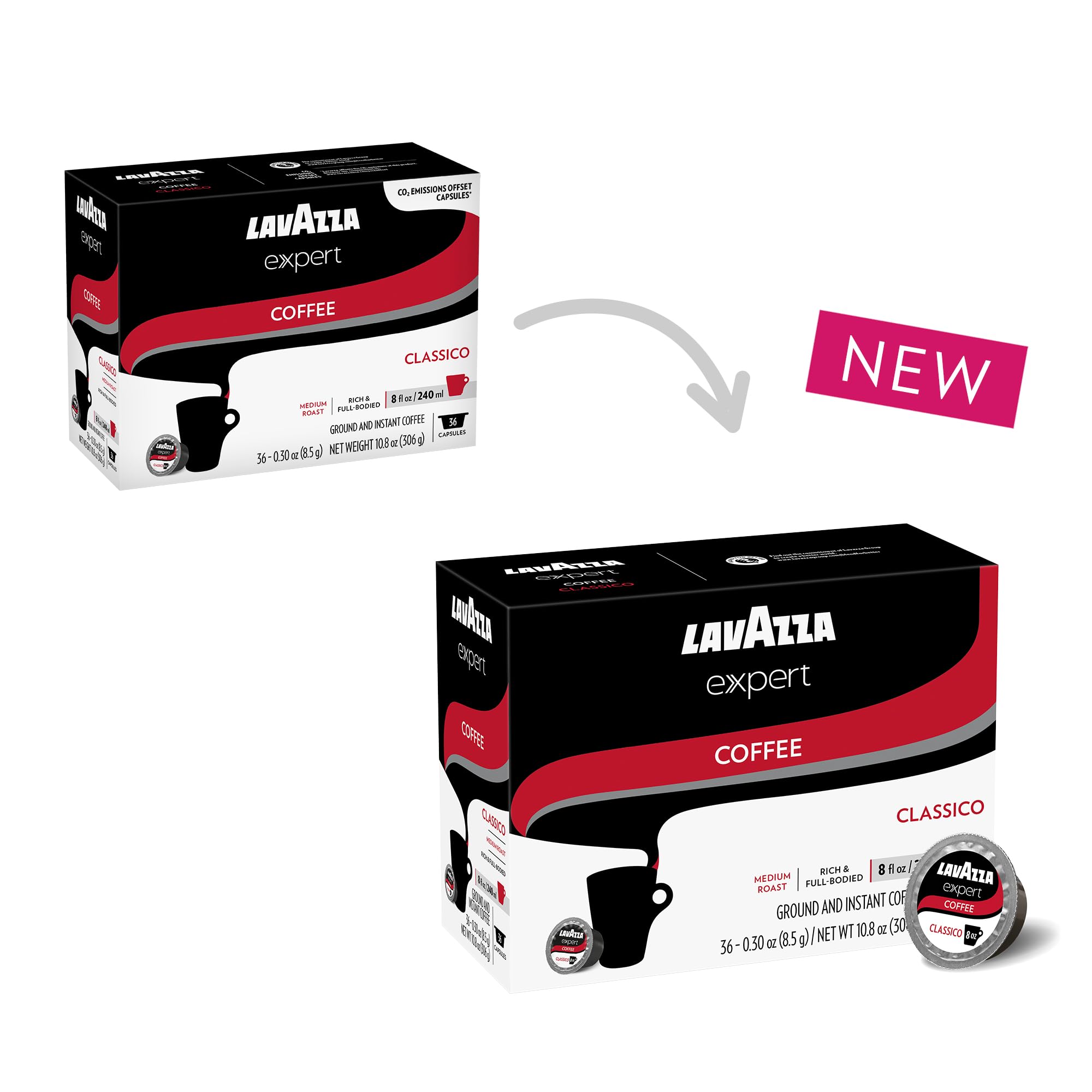 Lavazza capsule close-up highlighting Expert Classico capsule design and freshness
