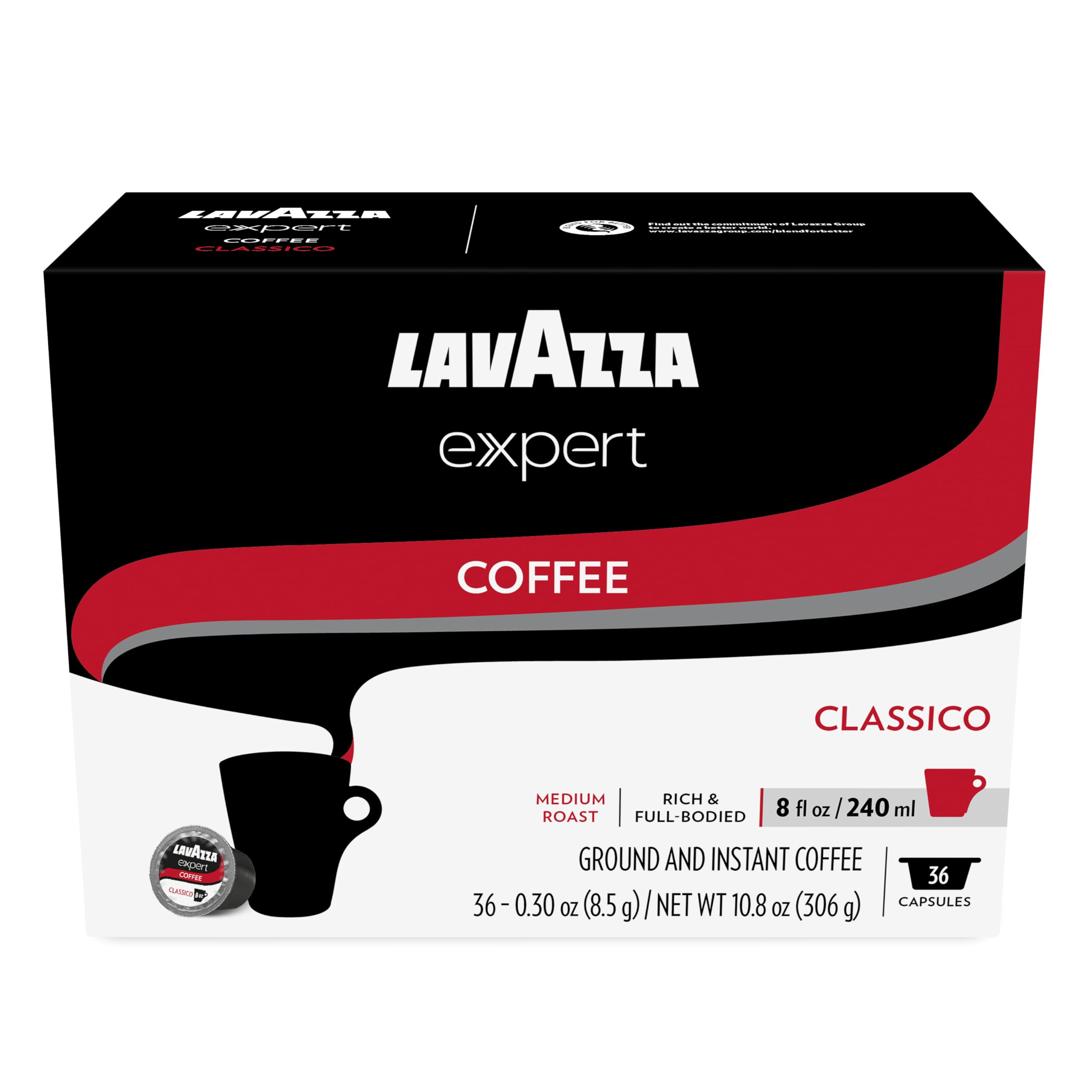 Lavazza Expert Classico front packaging showing capsule box and count benefit