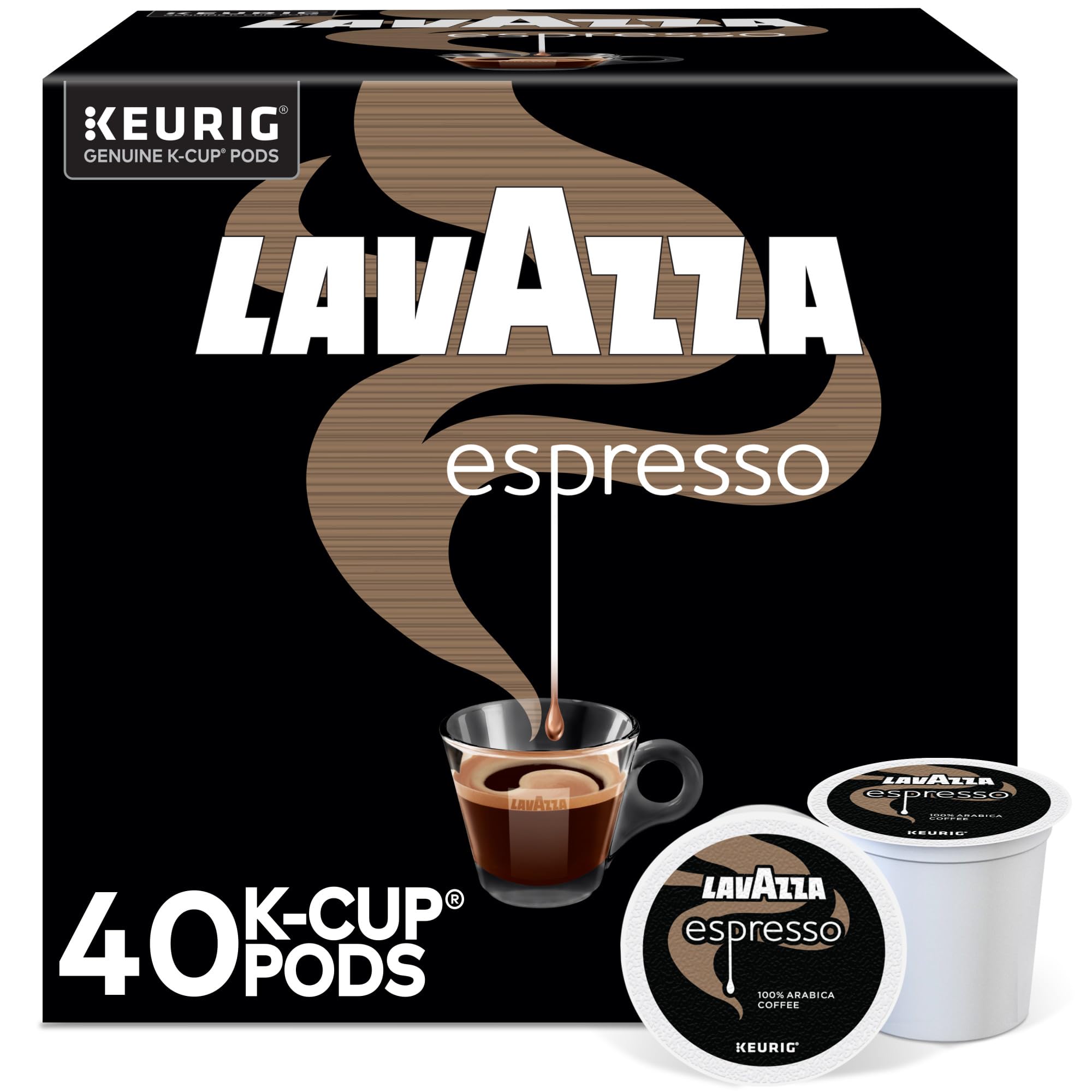 Lavazza front box showing 40-count label and Italian heritage benefits