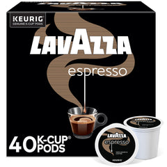 Lavazza front box showing 40-count label and Italian heritage benefits