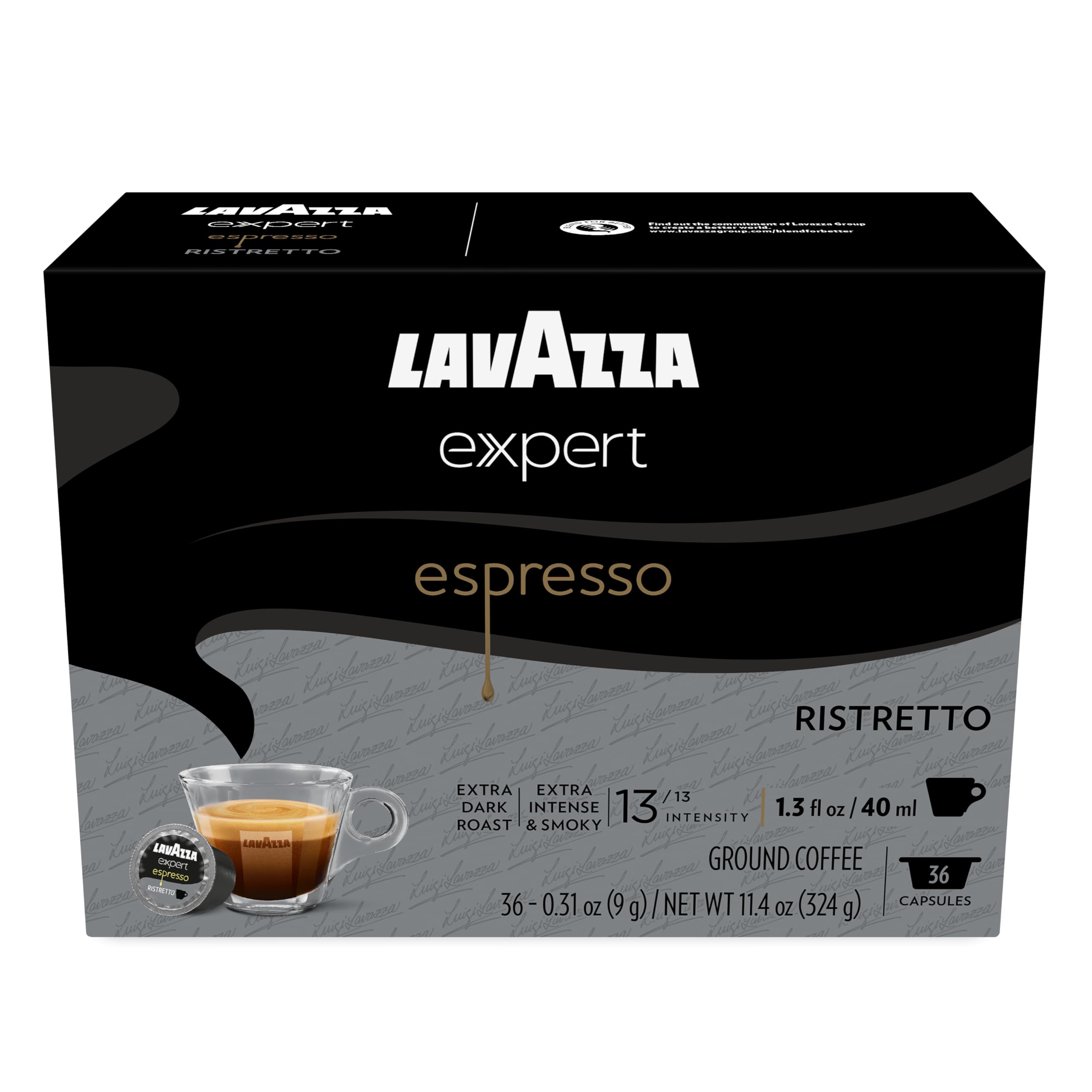 Lavazza front packaging showing 36 capsules and bold label for quick selection