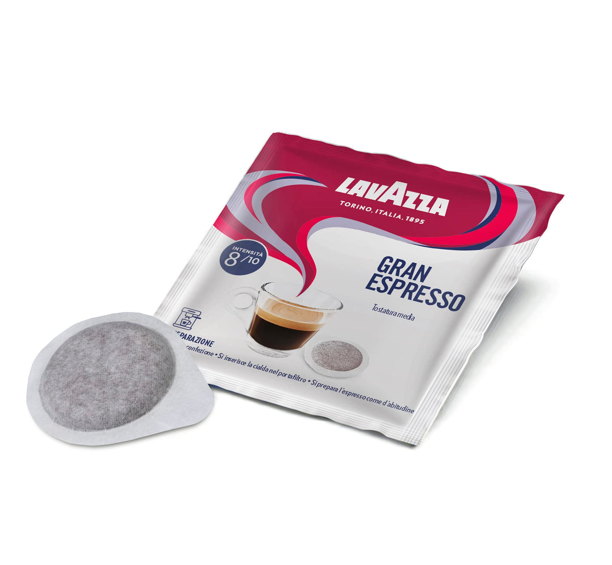 Lavazza front packaging showing 150-count pods and clear labeling for easy stock identification