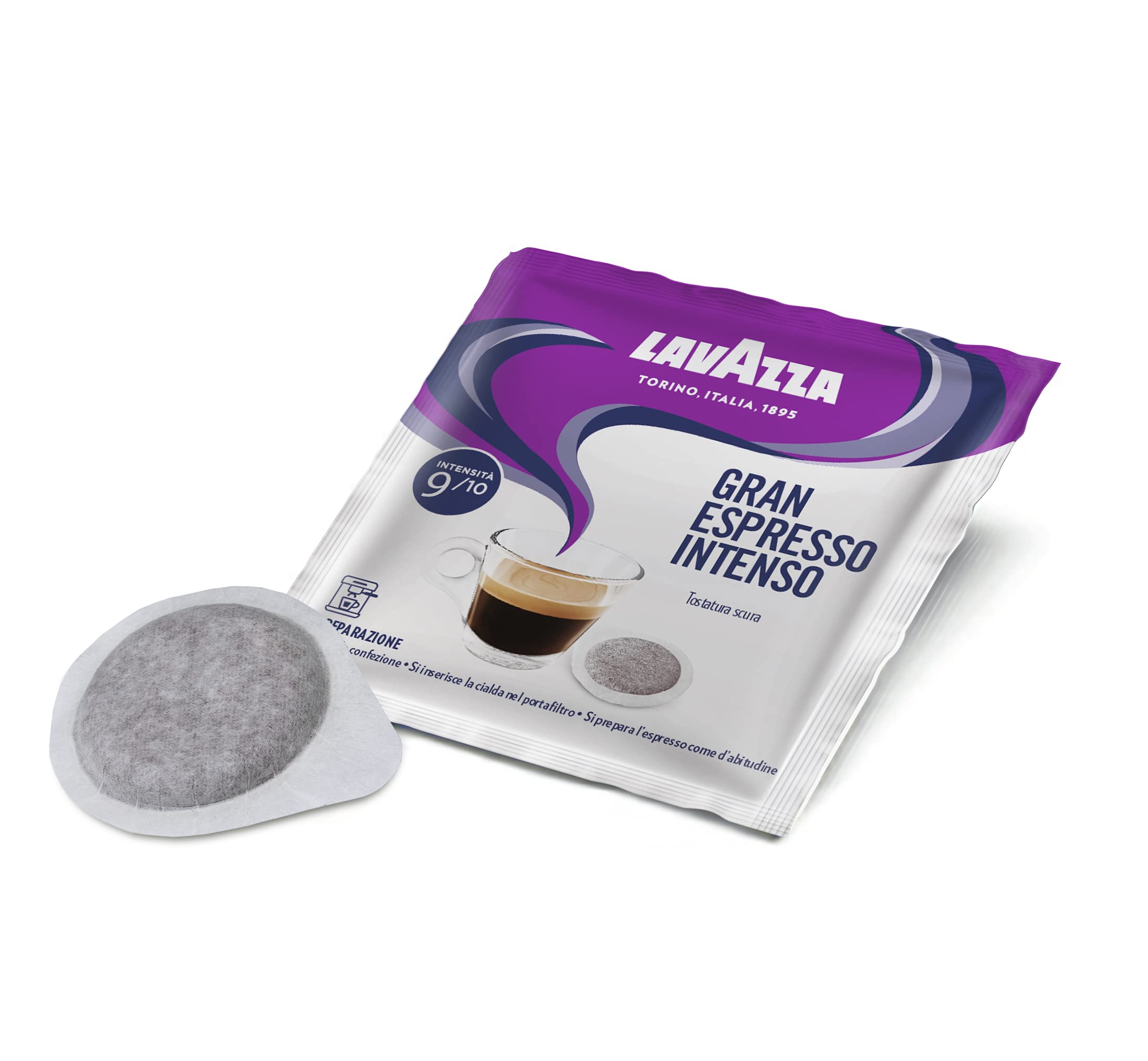 Lavazza front packaging showing full 150-count box and convenience