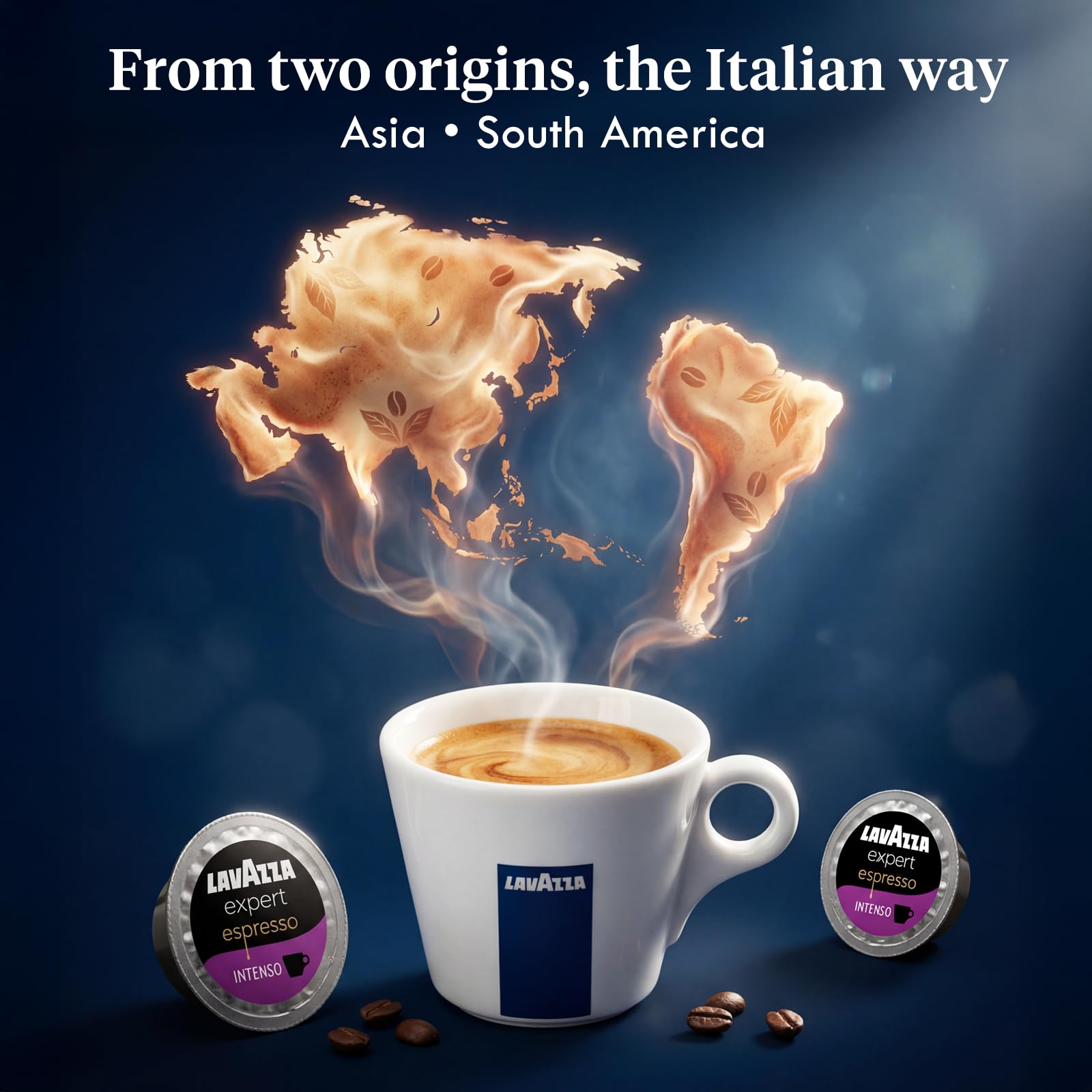 Lavazza Intenso pack next to a ruler showing size and quantity benefit