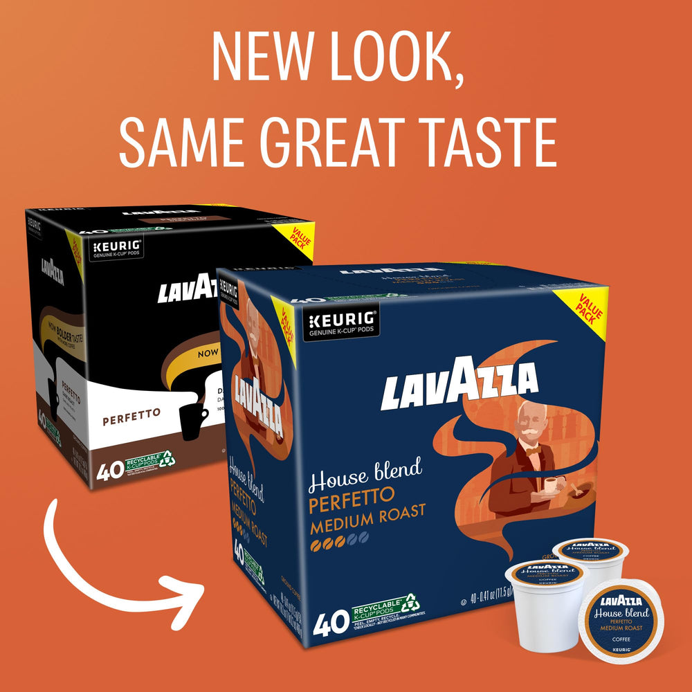 Lavazza single K-Cup pod close-up showing sealed freshness and easy use
