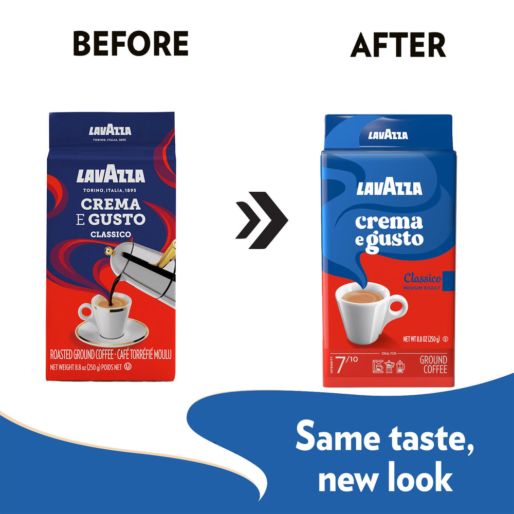 Lavazza bag beside measuring spoon showing portion size convenience