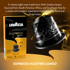Several Lavazza Maestro Lungo capsules in open box, organized portion control