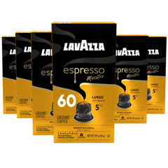 Lavazza Maestro Lungo front packaging showing 60 capsules, clear convenience