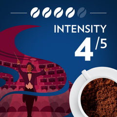 Lavazza Opera Intenso open bag with spoon demonstrating easy scoop and freshness