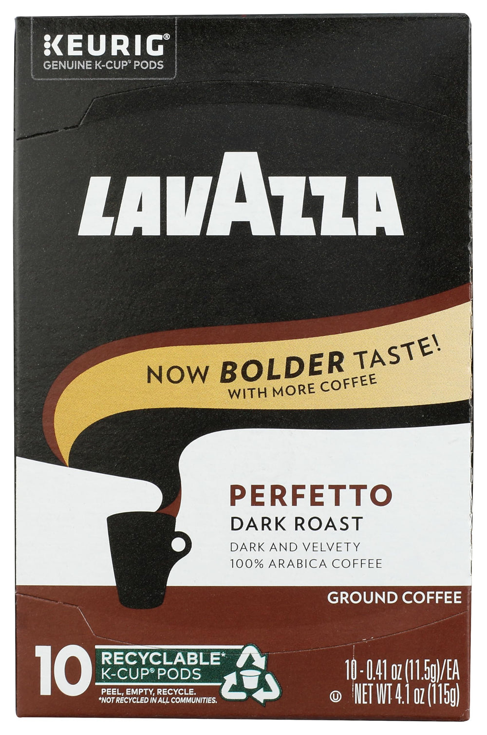 Lavazza front packaging showing K-Cup box and rich roast aroma benefit