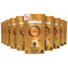 Lavazza front packaging showing 100-count and Gold Quality benefits