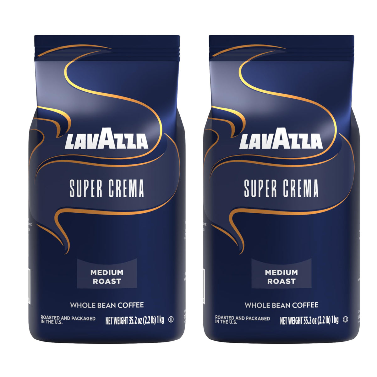 Lavazza Super Crema bag front view showing branding and weight benefits