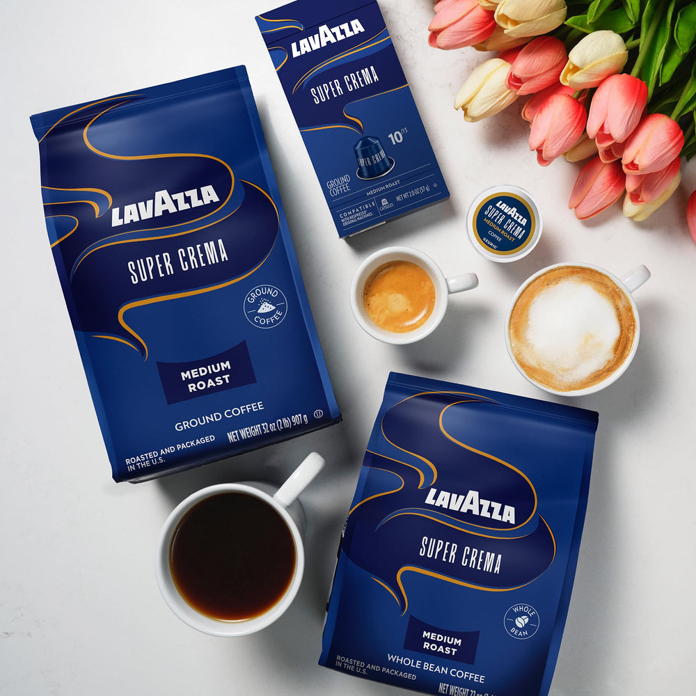 Lavazza Super Crema in kitchen lifestyle setting showing brand and everyday use convenience