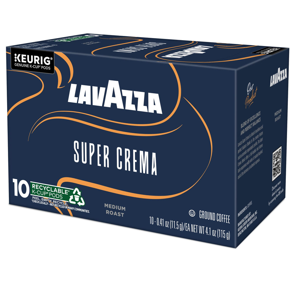 Lavazza Super Crema label and roast details emphasizing medium espresso profile