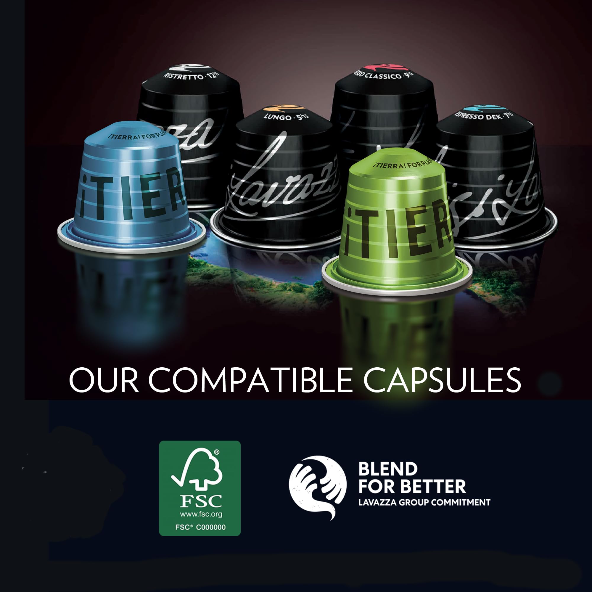Open sleeve of Lavazza capsules displaying six ten-count packs for portioning benefit