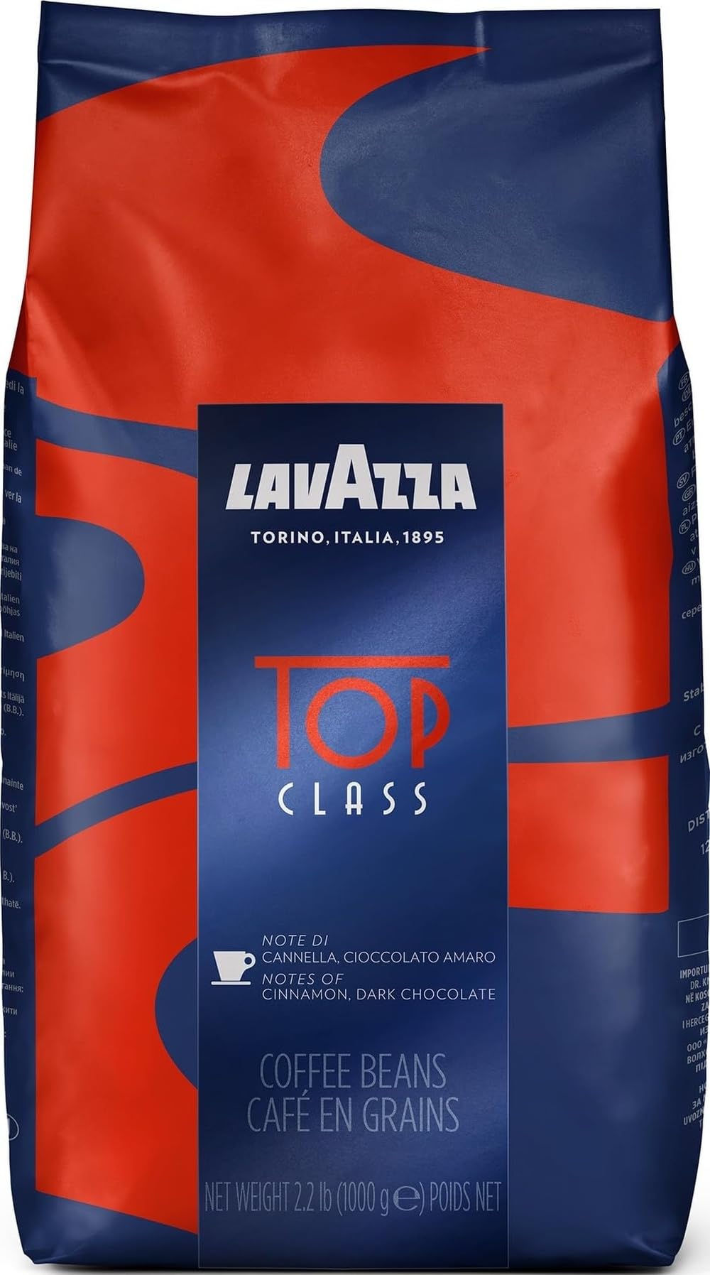 Lavazza Top Class front package showing 2.2 lb bag and Italian branding for authentic roast