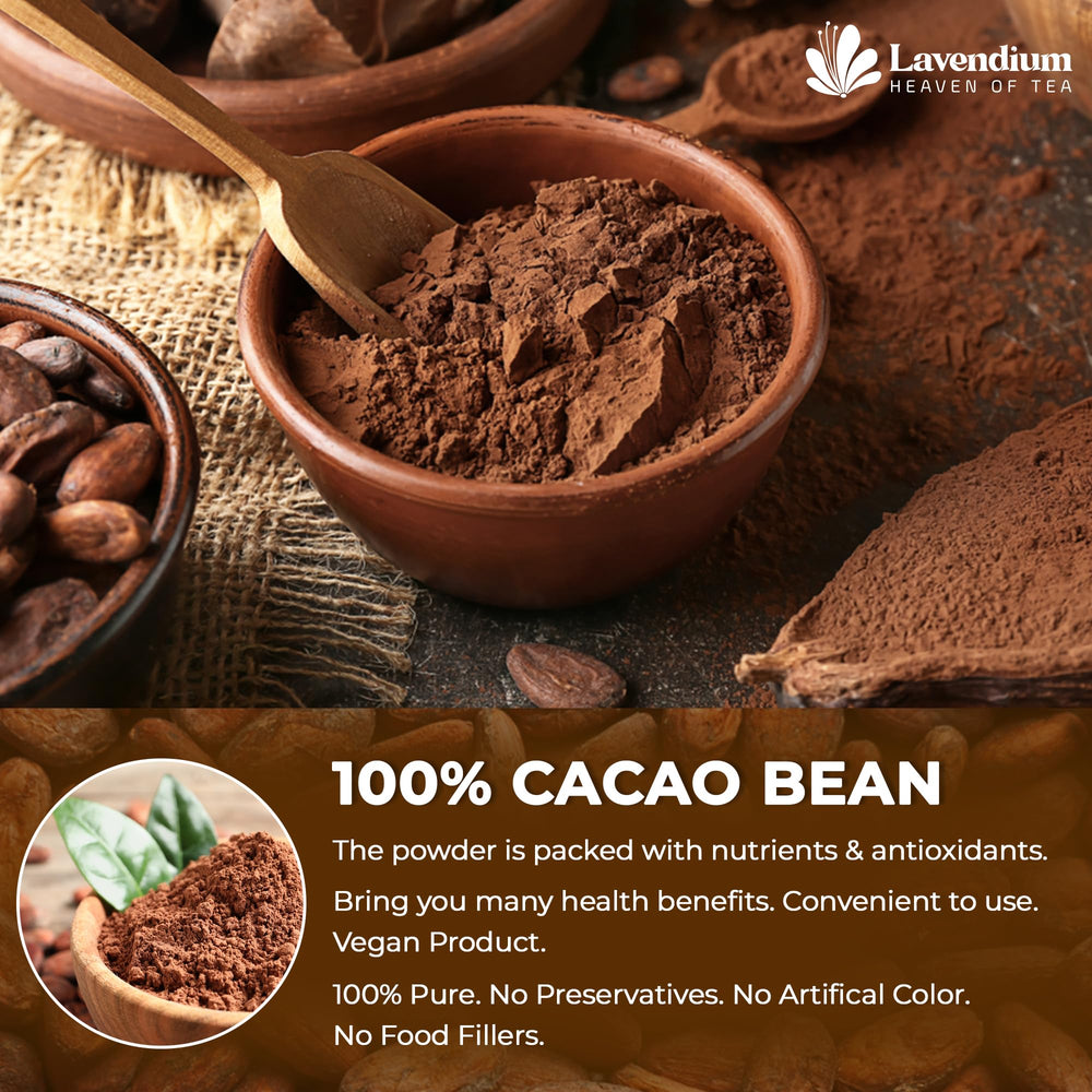 Lavendium cacao fine powder close-up highlighting smooth texture and easy blending
