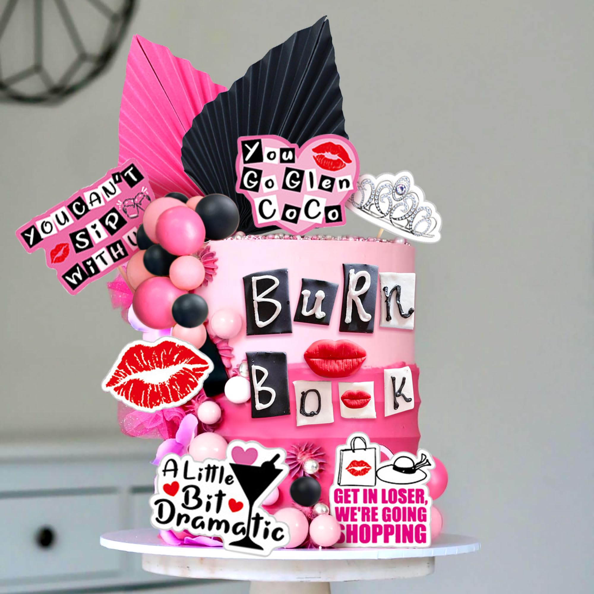 LaVenty pink palm leaf accents displayed to add tropical chic to cakes