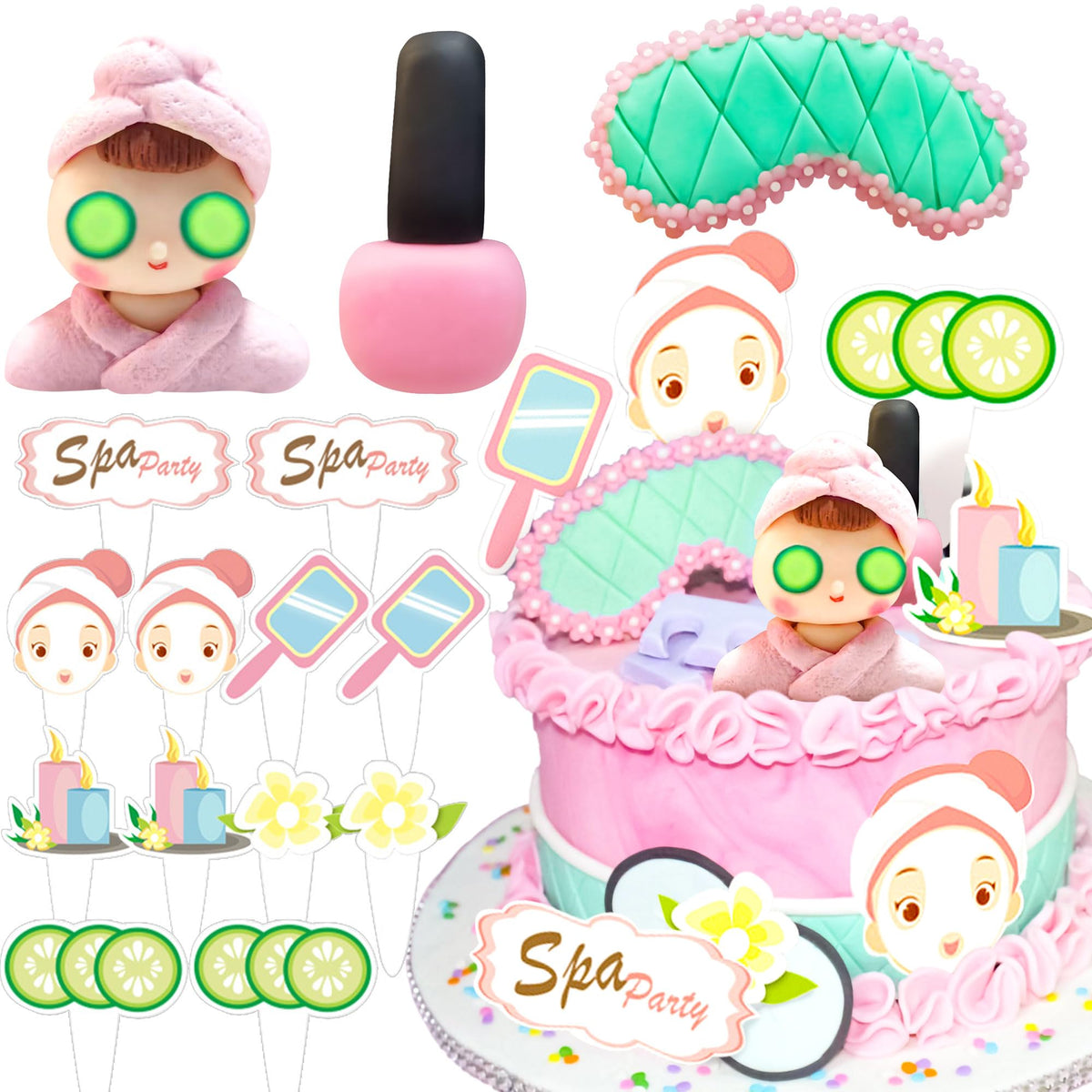 LaVenty spa cake topper front view showing set and instant party upgrade