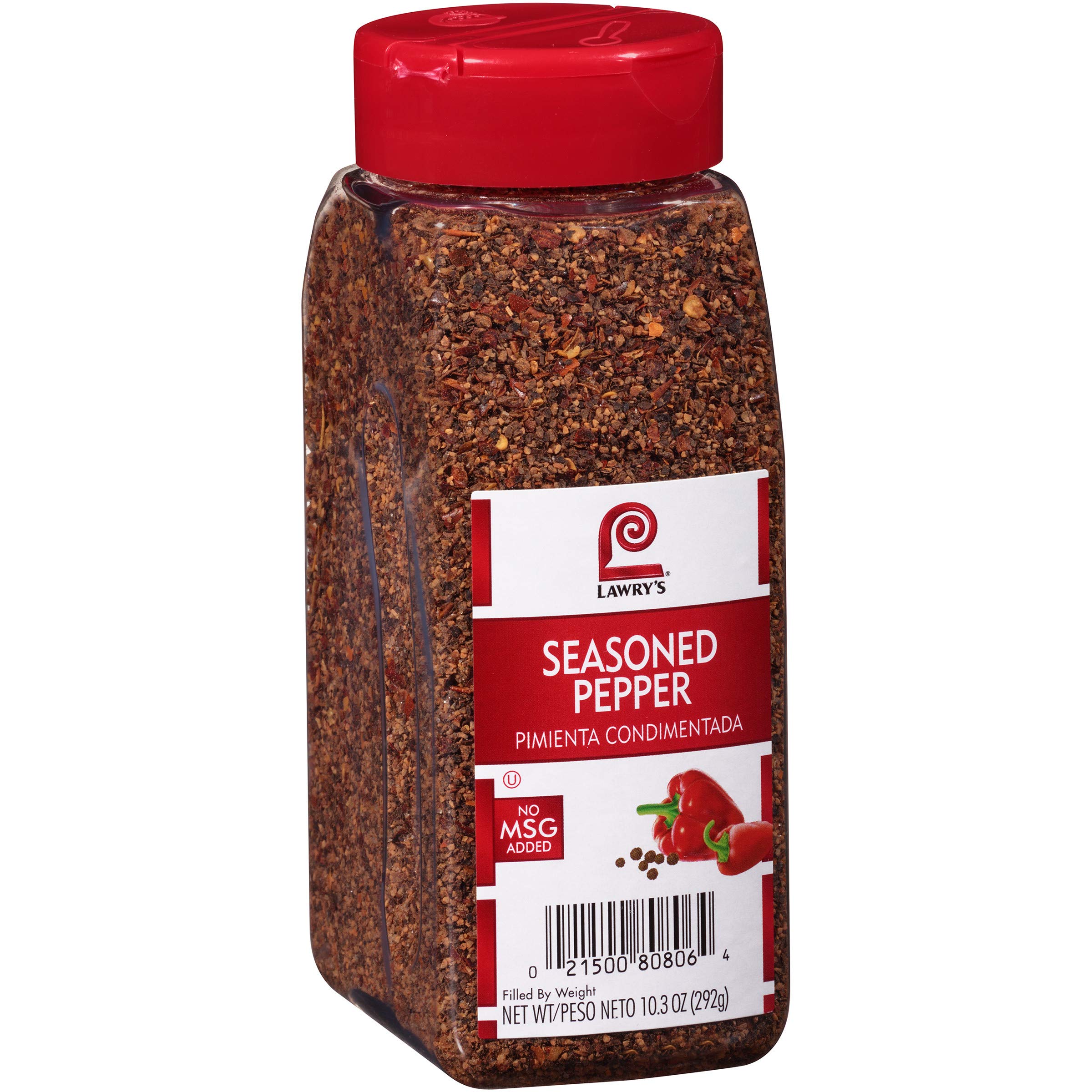 Lawry's front canister showing label and 10.3 oz size for countertop convenience