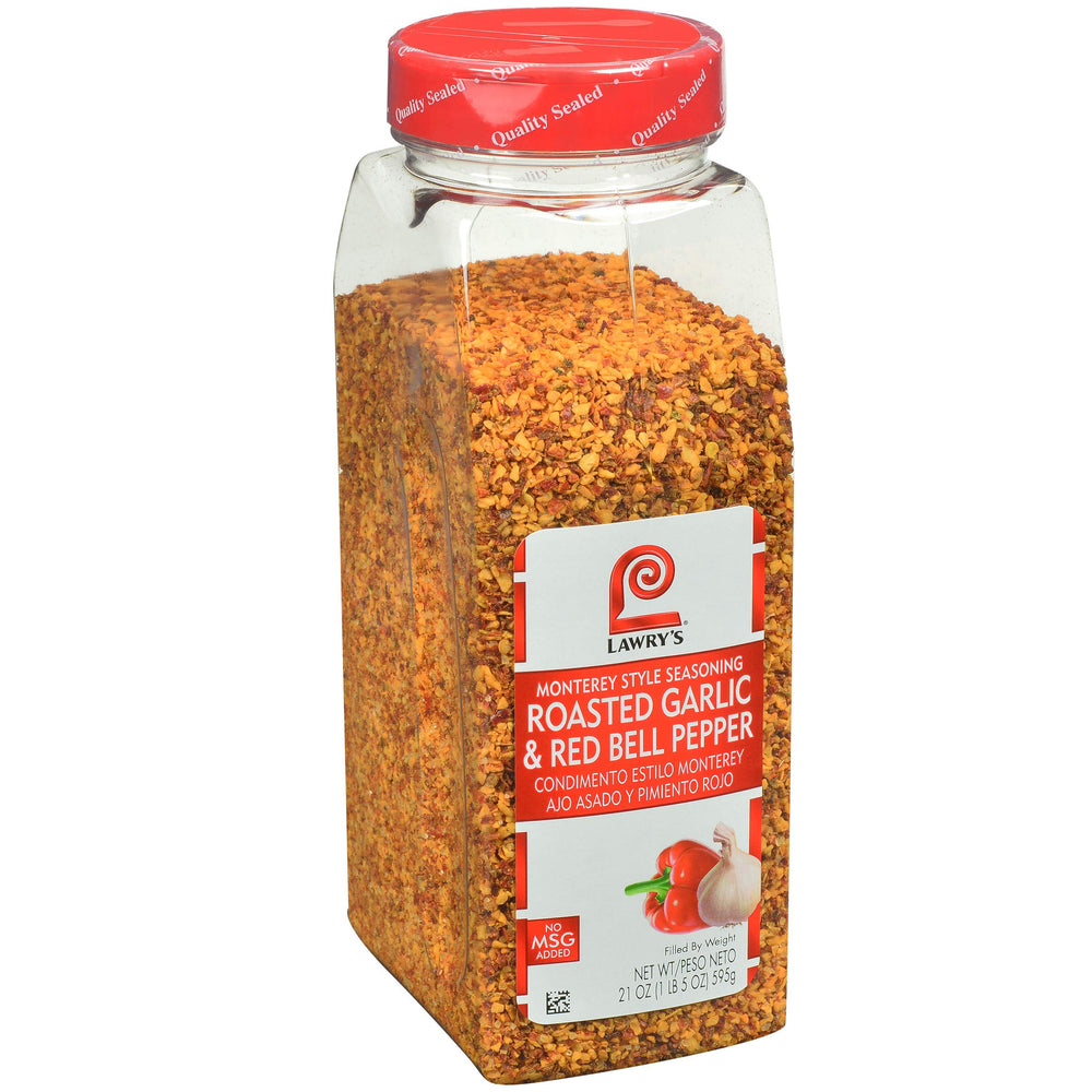 Lawry's front label of 21 oz container showing product identity and convenience