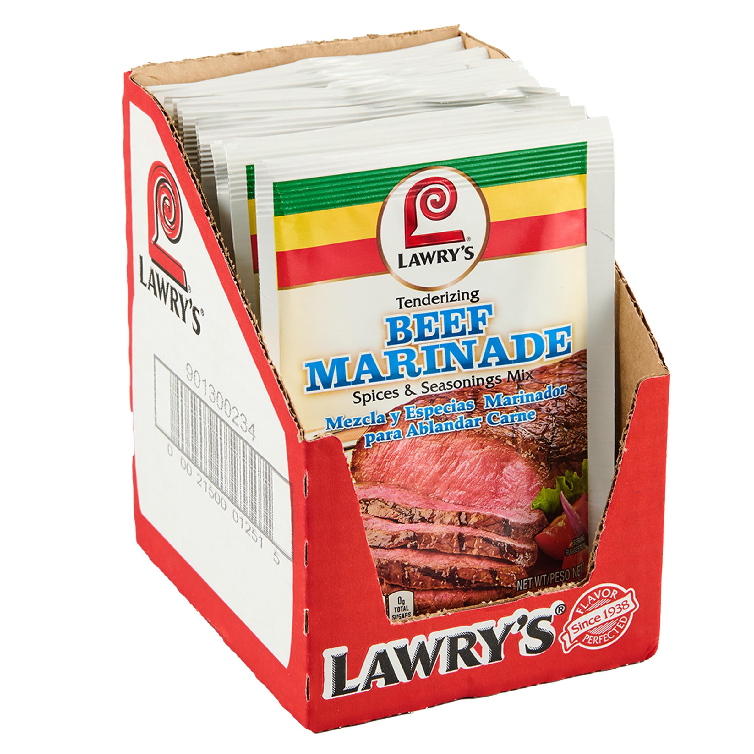 Lawry's front packaging showing single 1.06 oz tenderizing beef packet benefit: convenient seasoning