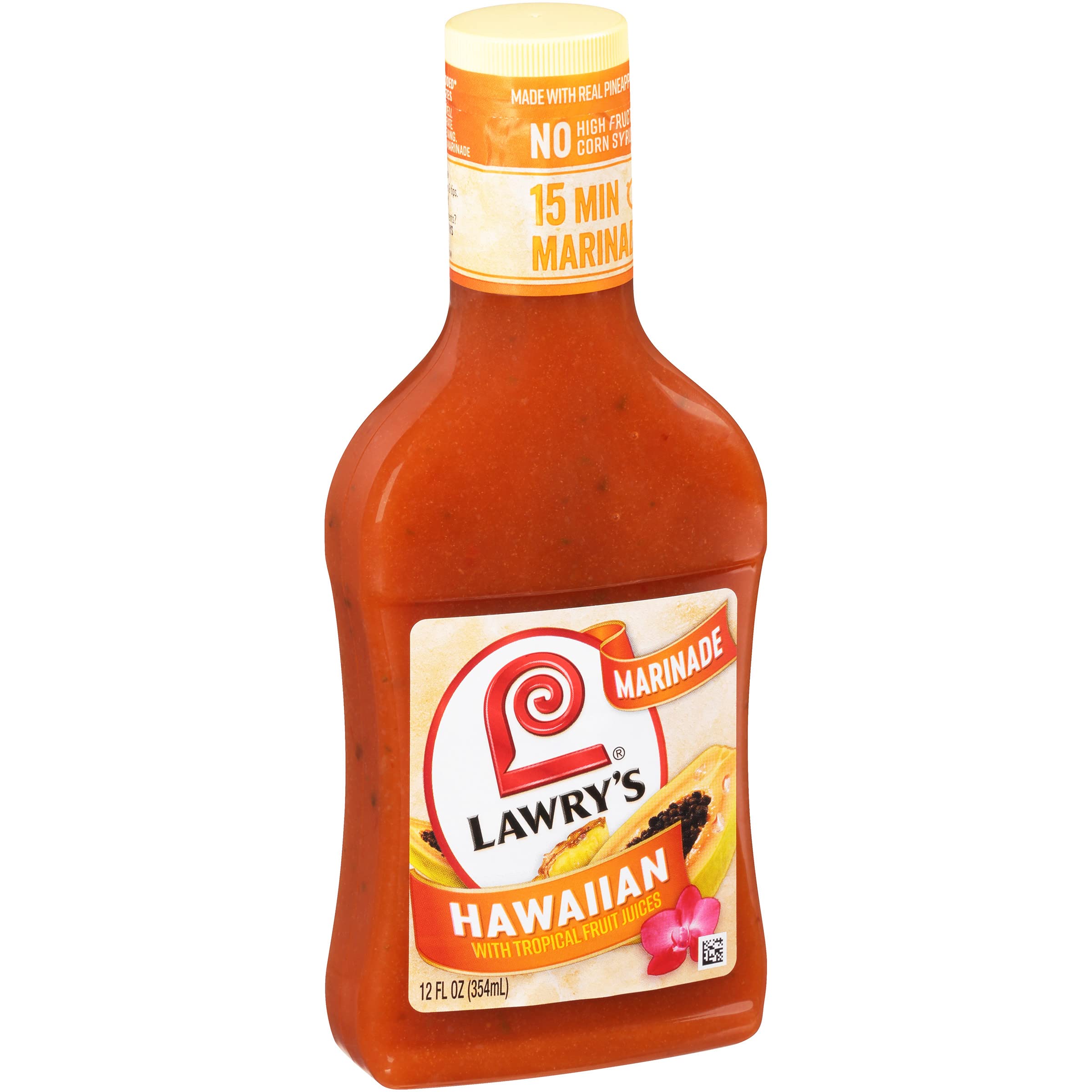 Lawry's front label view showing tropical marinade branding and benefits