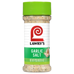 Lawry's label close-up highlighting ingredients and garlic-herb promise