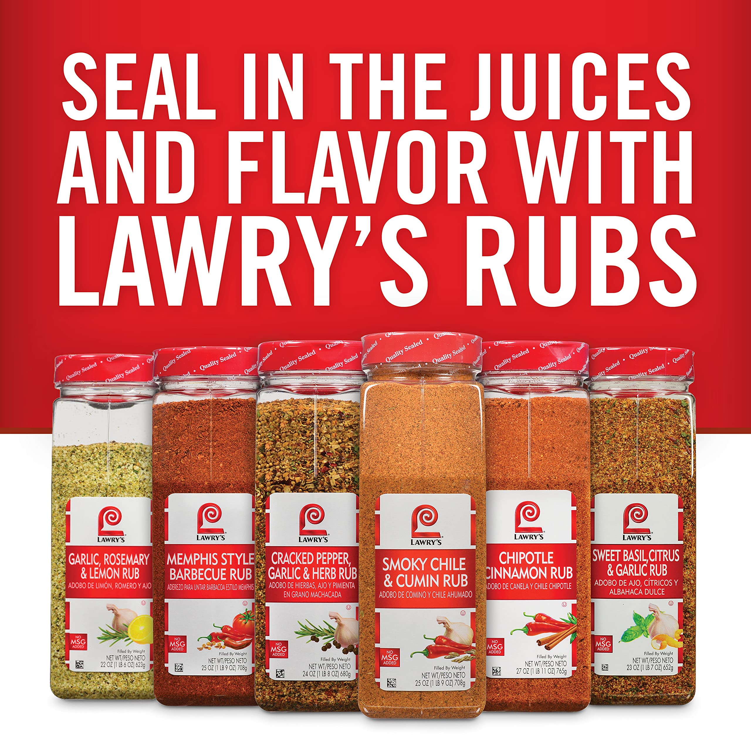 Lawry's container beside a recipe card demonstrating quick menu use
