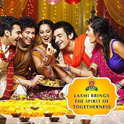 Laxmi Brand bag beside measuring cup showing bulk quantity benefit