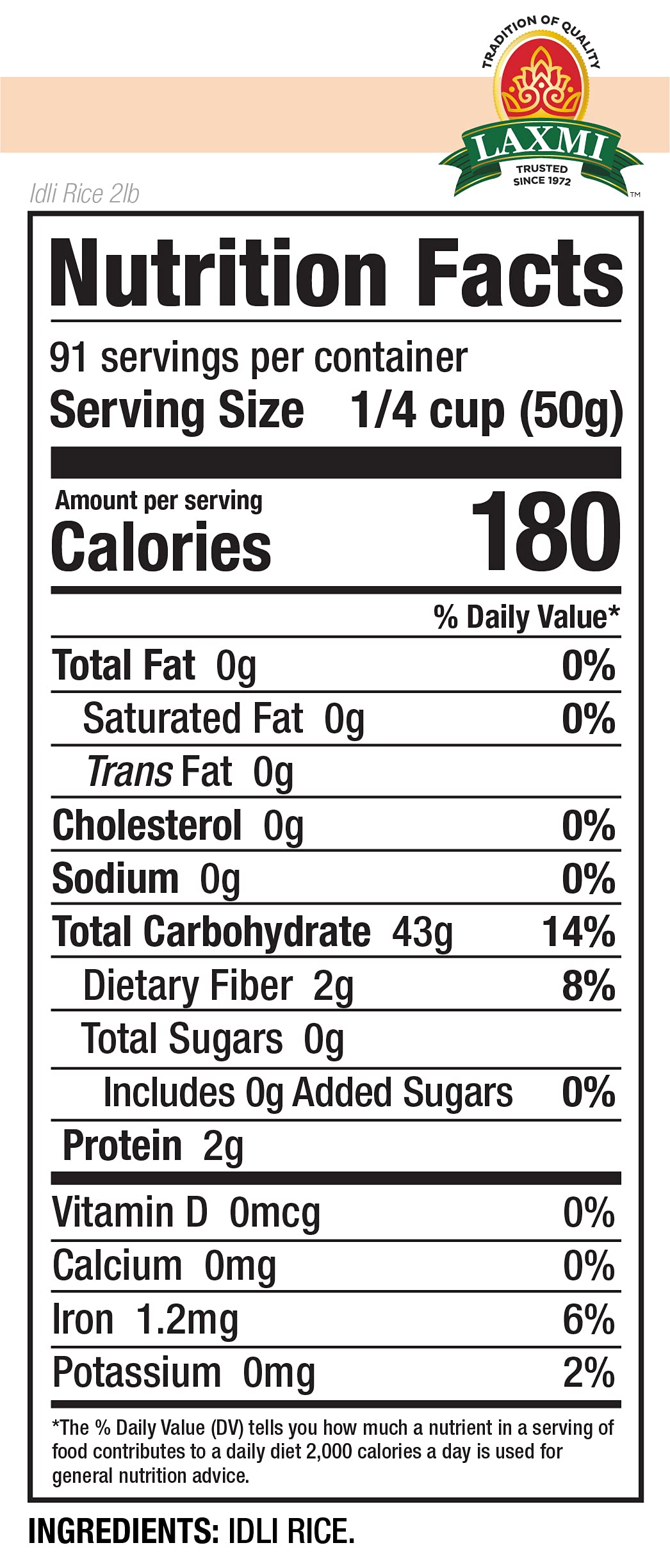 close-up of Laxmi bag label and packaging seal, indicating quality and authenticity