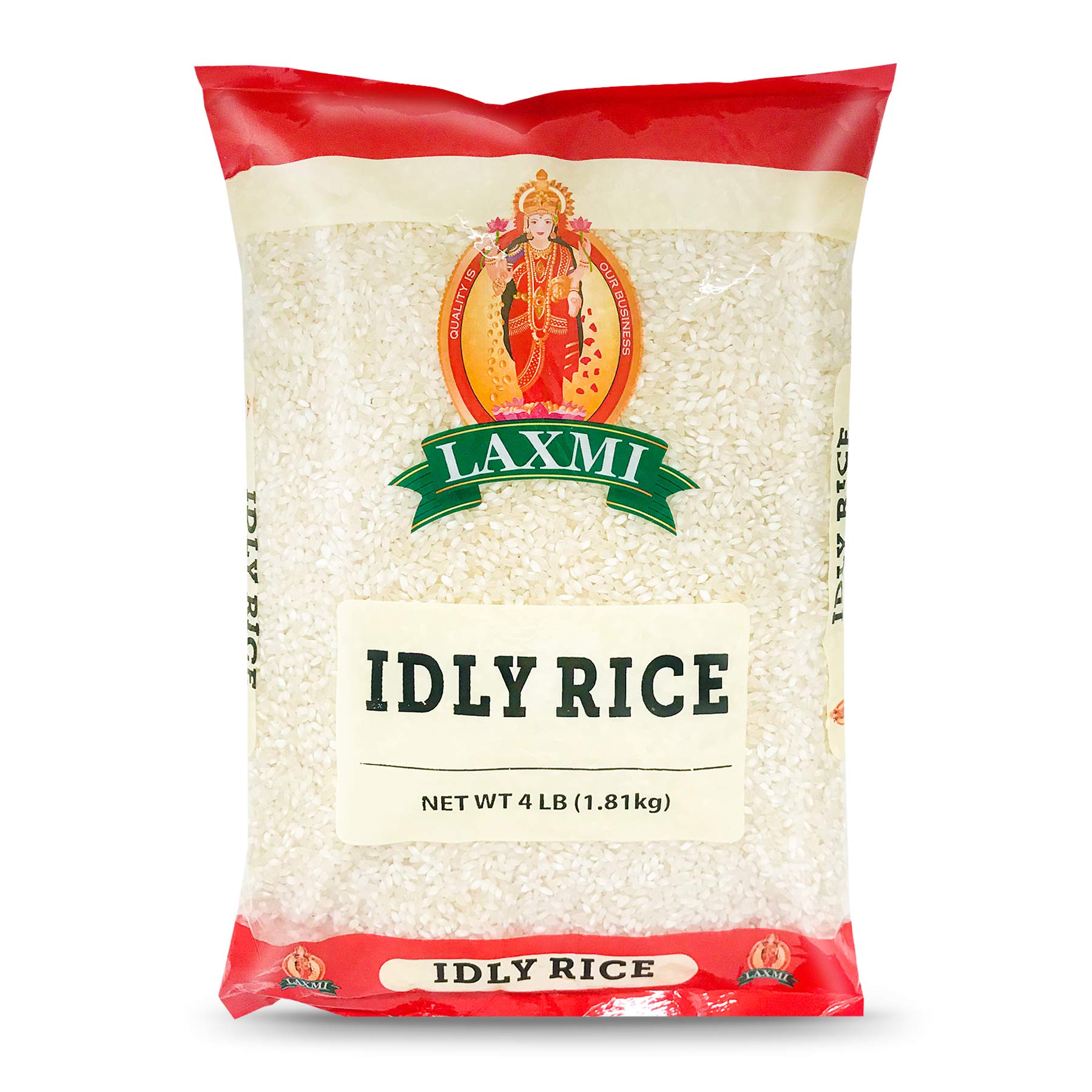 Laxmi front pack showing 4 lb bag and branding, clear product recognition and convenience