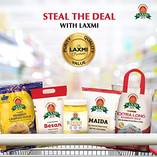 4 lb Laxmi bag beside common kitchen items to show scale and storage size