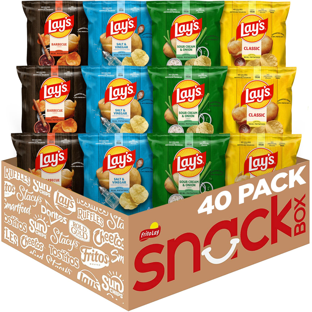 Lay's front packaging of 4-flavor 40-pack showing variety and convenience