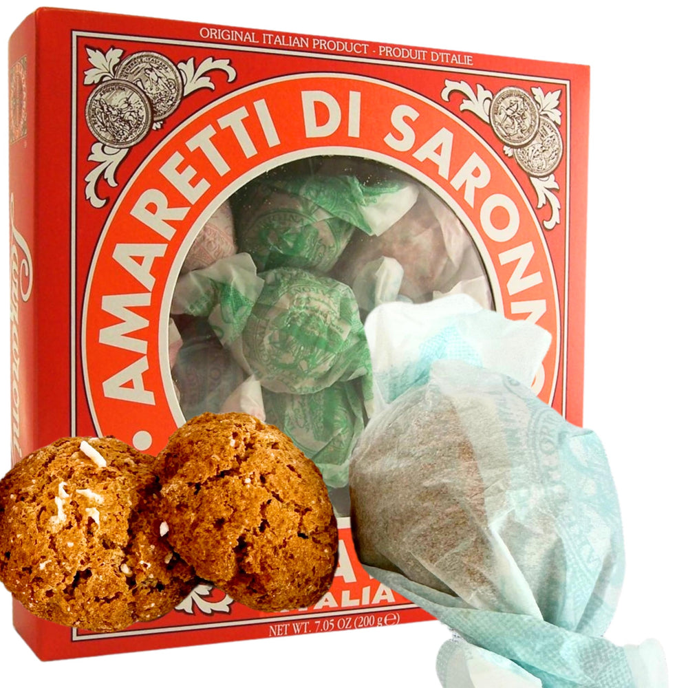 Lazzaroni box front showing amaretti packaging and gift-ready presentation benefit