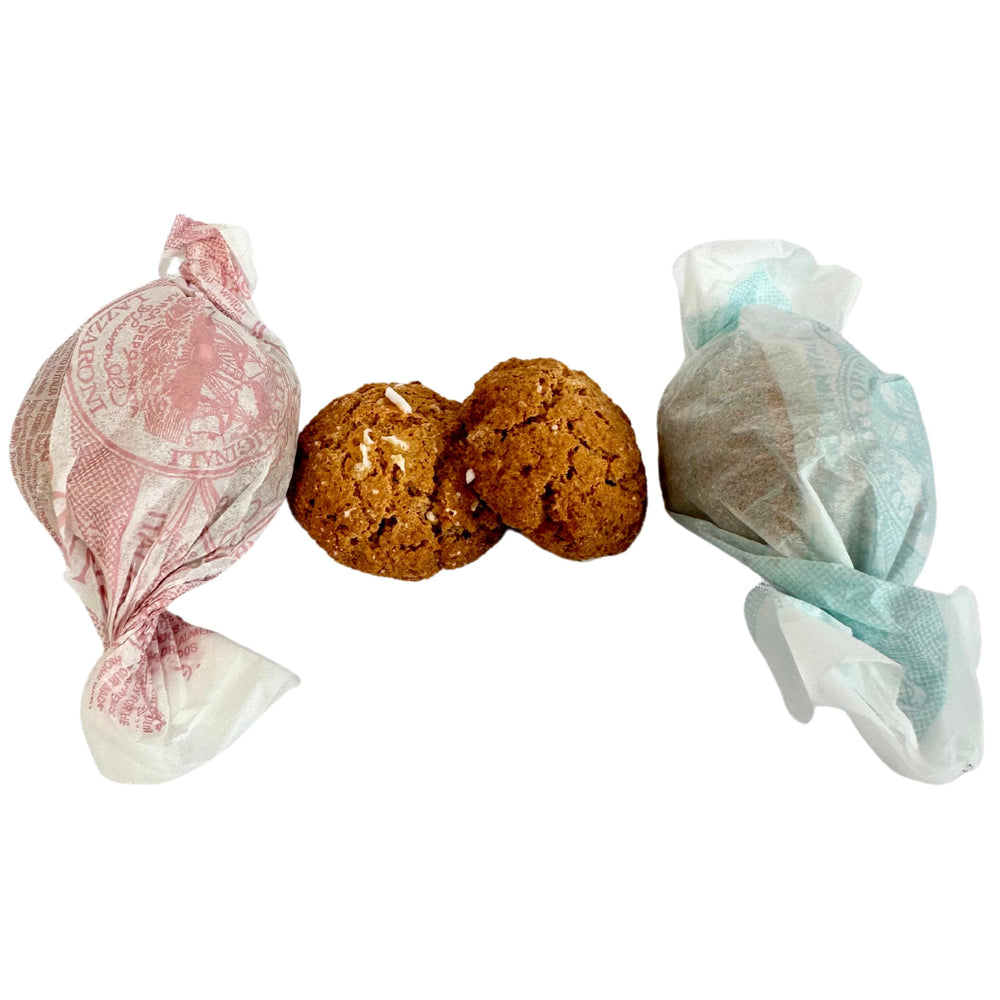 Lazzaroni window box open to show packed biscuit pairs for elegant gifting