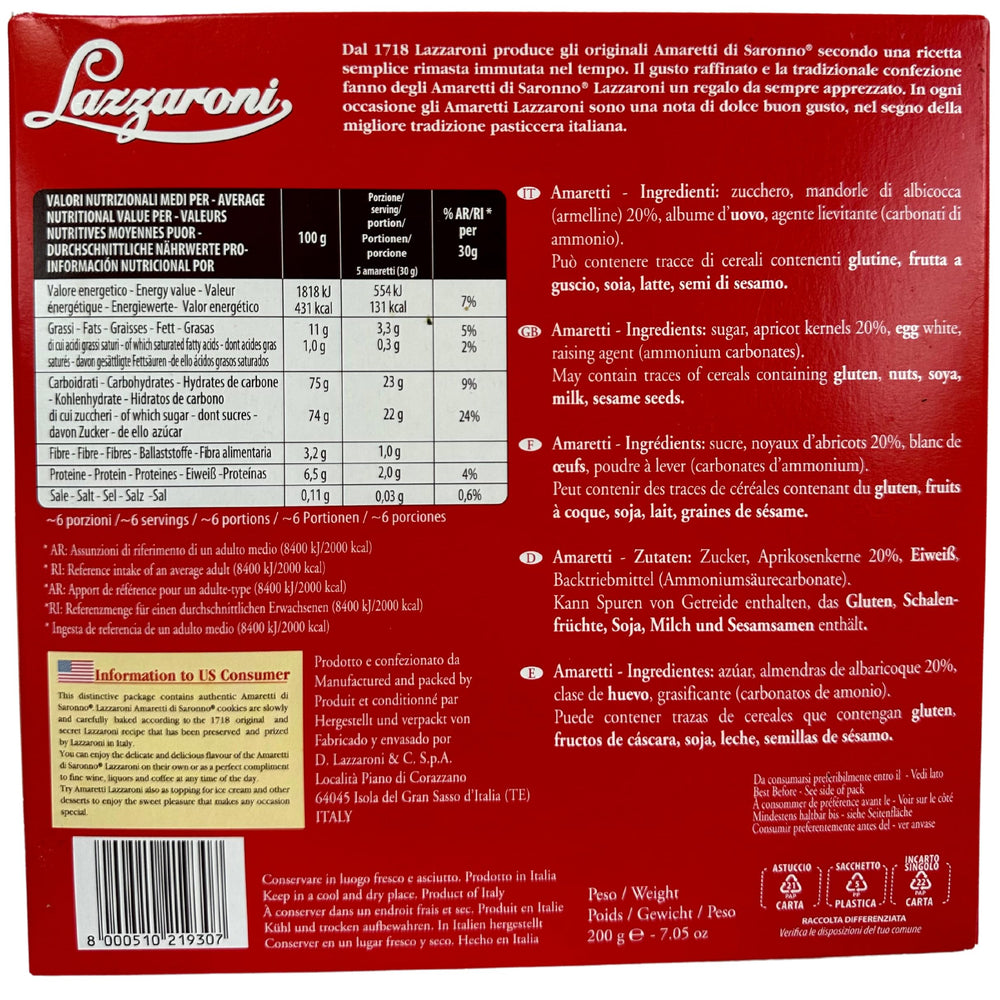 Lazzaroni individually wrapped paired amaretti with bow-tied paper for freshness