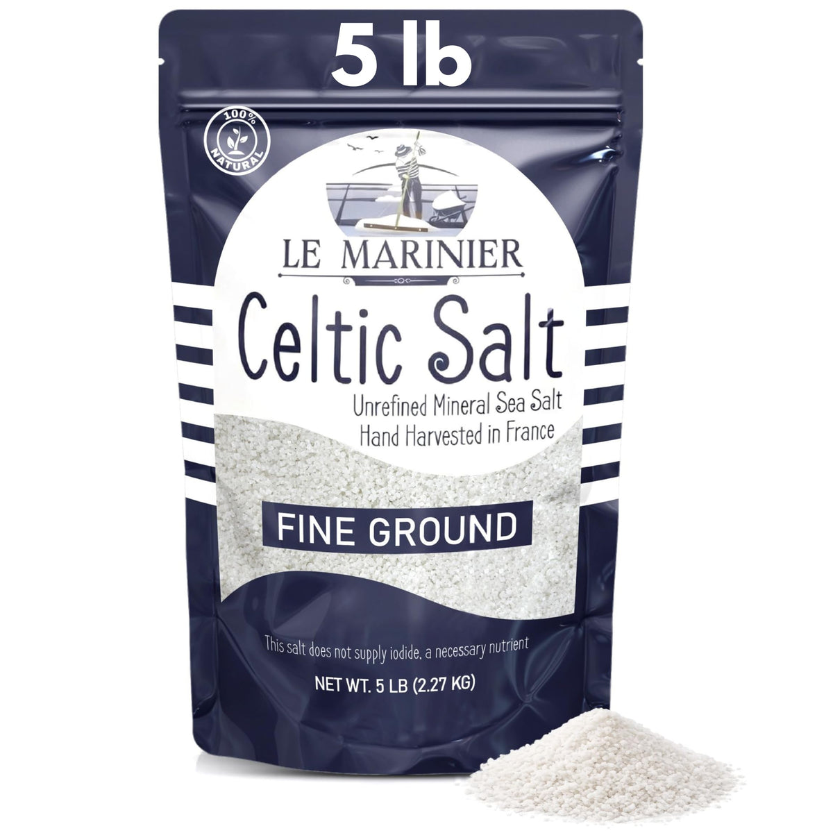 Le Marinier front packaging 5lb showing natural French sea salt benefits