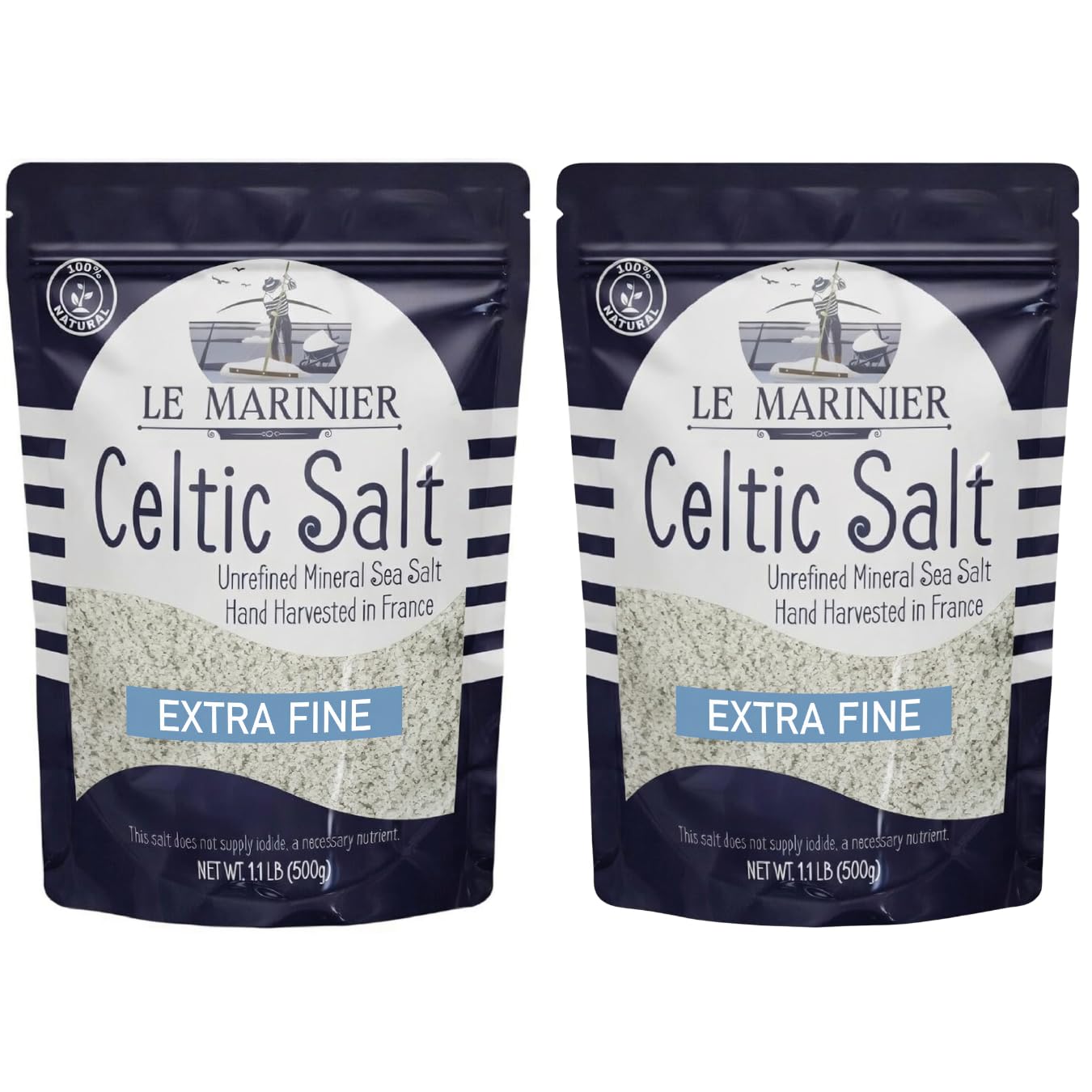Le Marinier front packaging showing twin 1.1 lb bags and natural branding benefit clarity