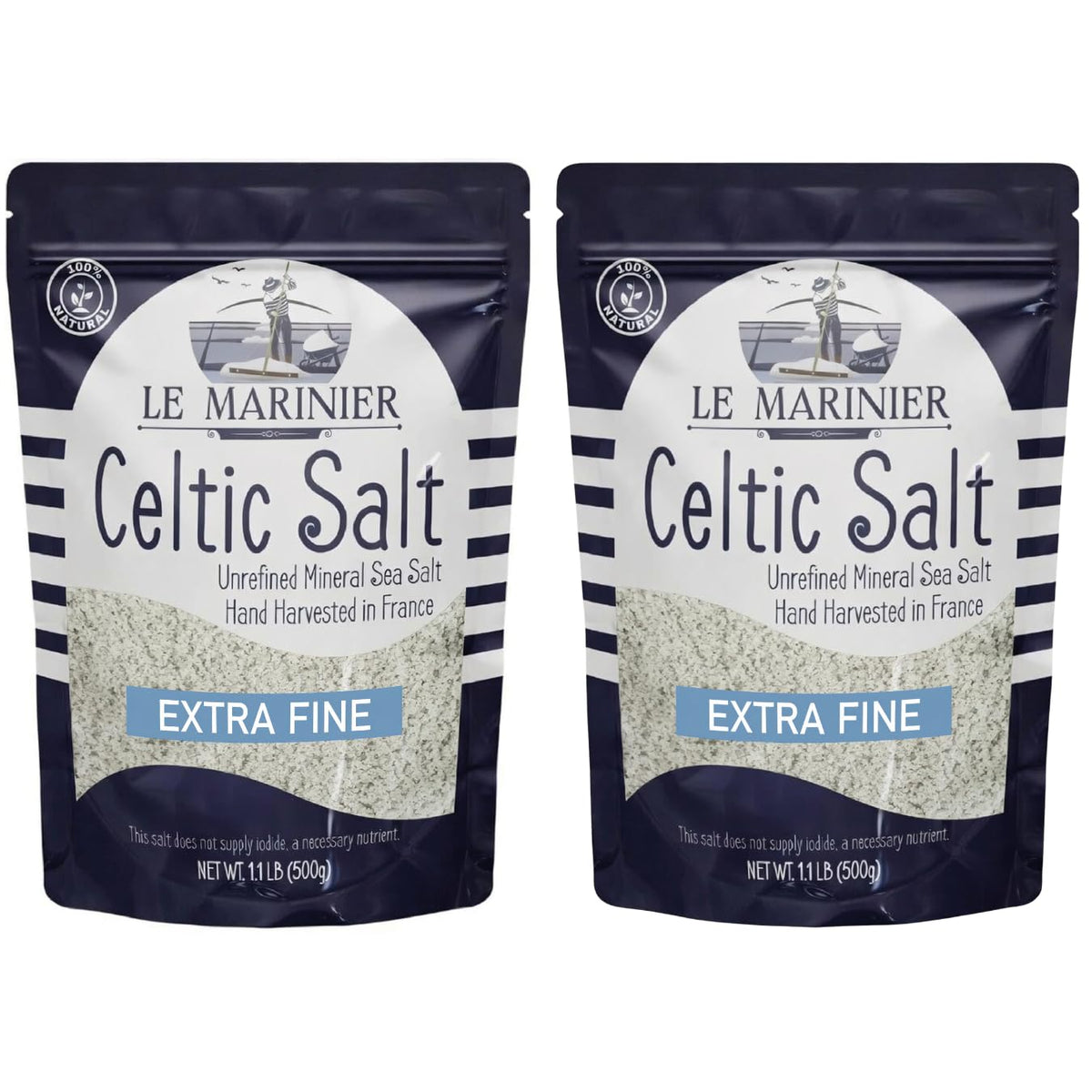 Le Marinier front packaging showing twin 1.1 lb bags and natural branding benefit clarity