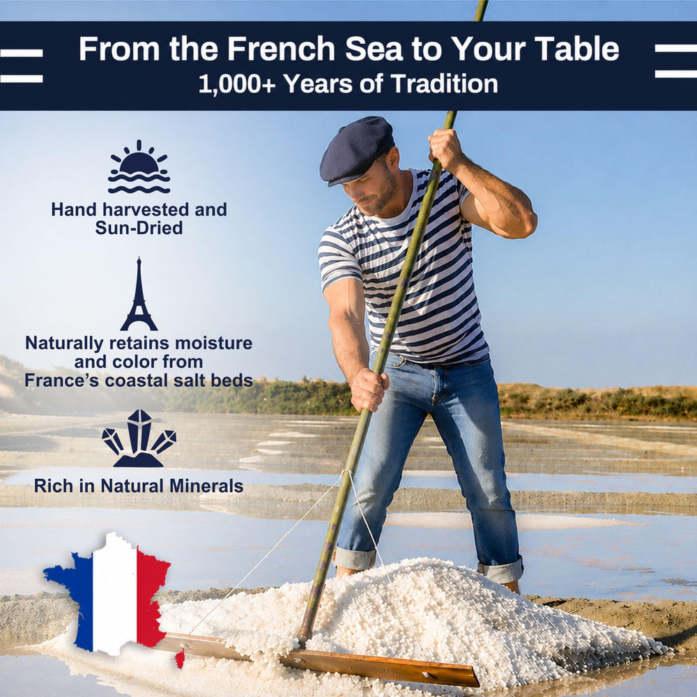 Le Marinier pouring salt from bag into hand illustrating easy seasoning control