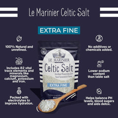 Le Marinier salt texture closeup highlighting extra‑fine grain for even seasoning