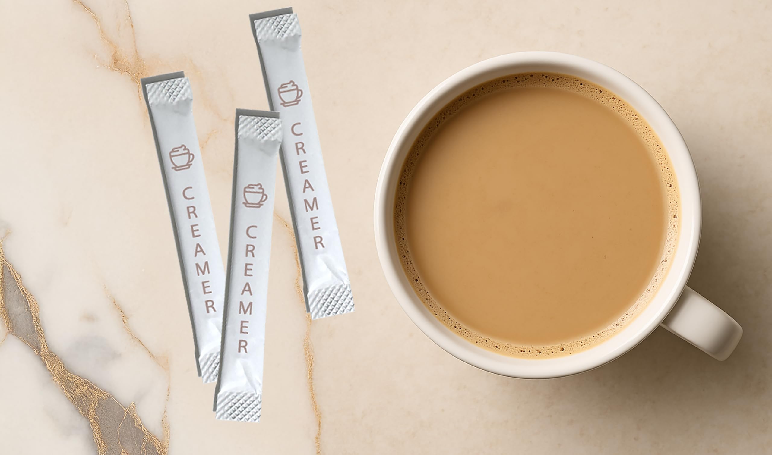 Le Must creamer dissolving in hot coffee cup, showing smooth non-dairy whitening and fast blend