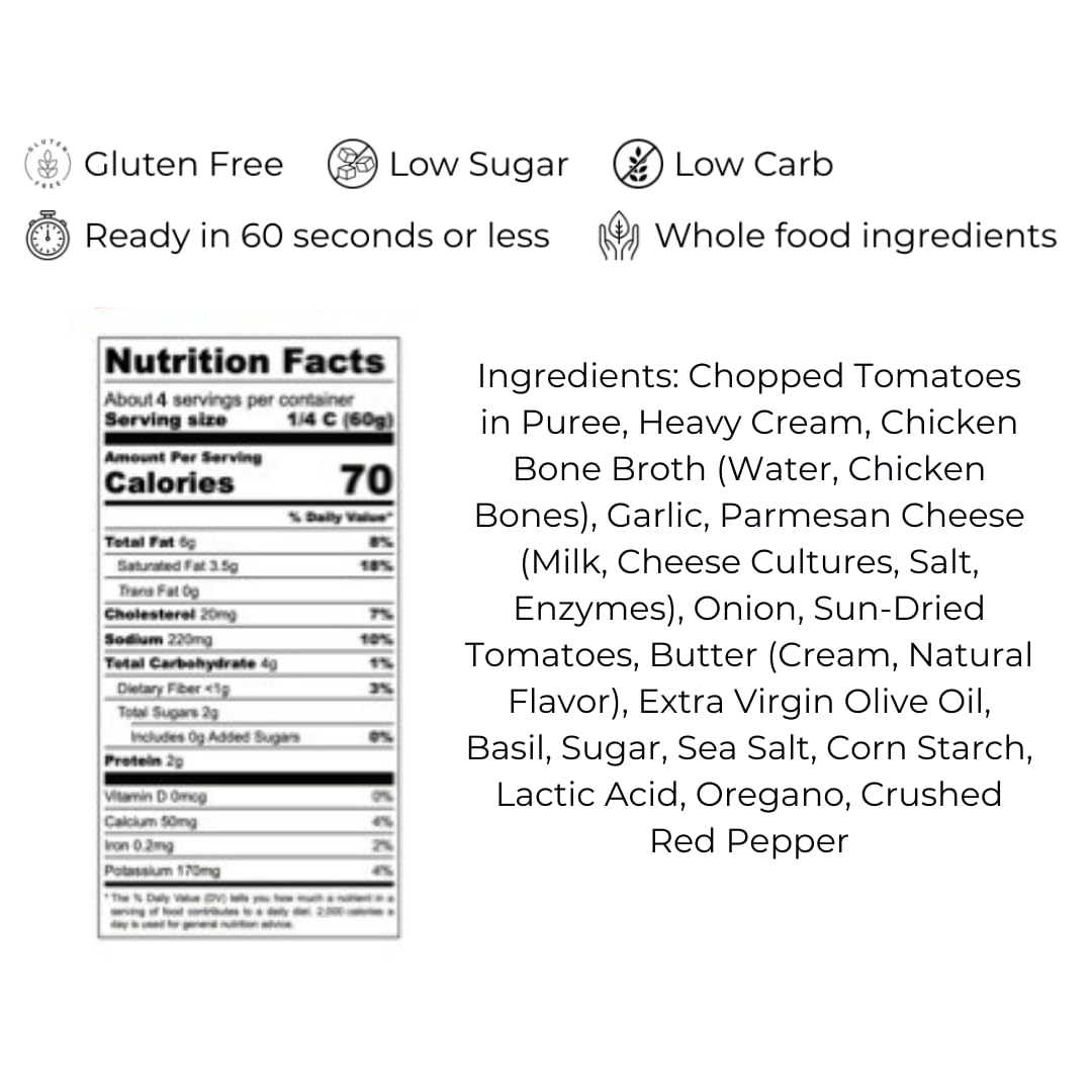 Le Sauce & CO pouch beside a measuring cup displaying four-serving portion size