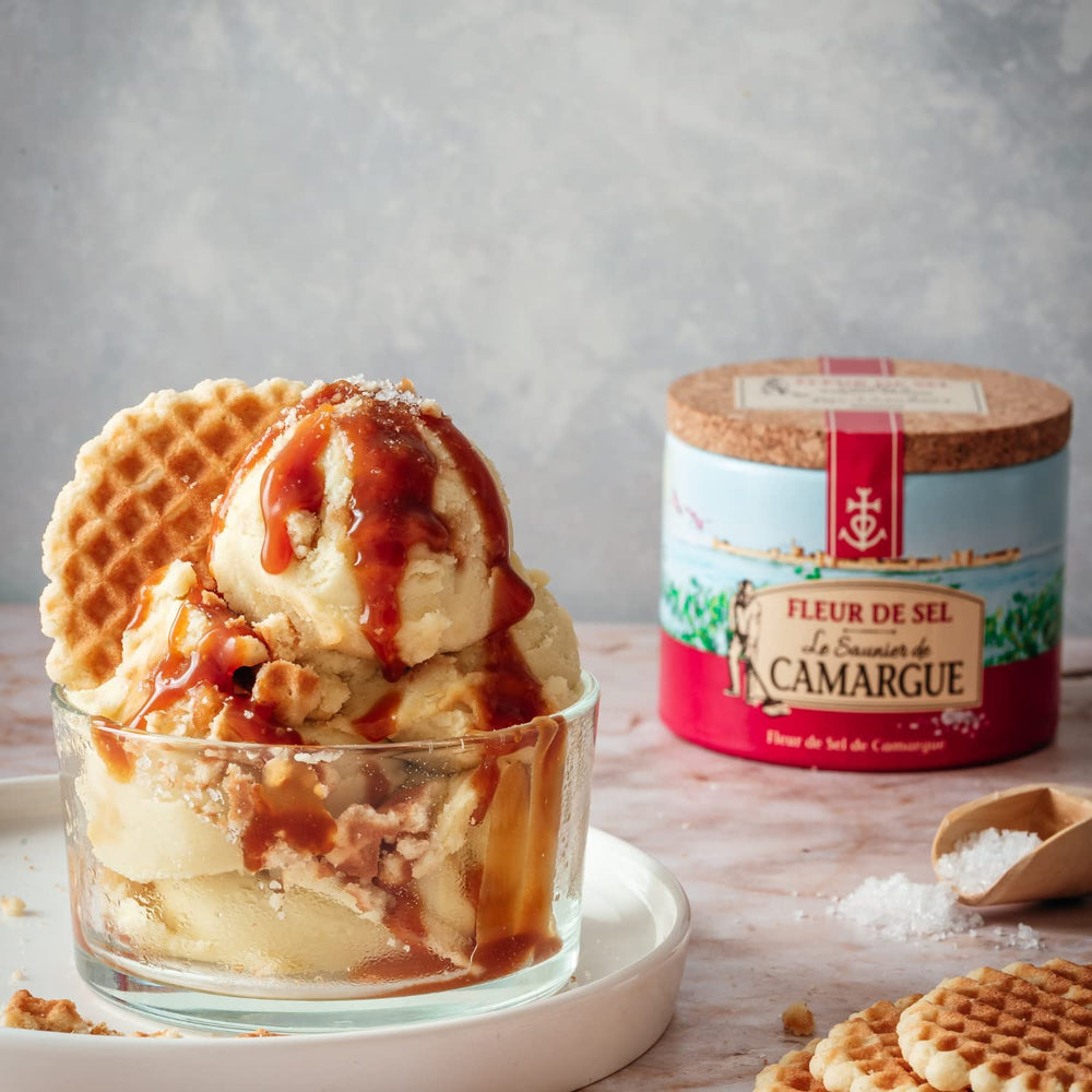 Le Saunier De Camargue flakes on chocolate dessert creating crunchy contrast and flavor lift