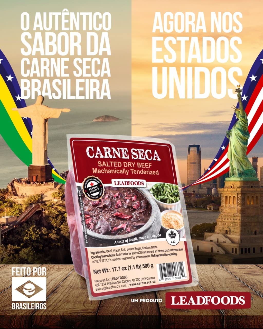 Lead Foods carne seca added to feijoada pot showing rich stew enhancement