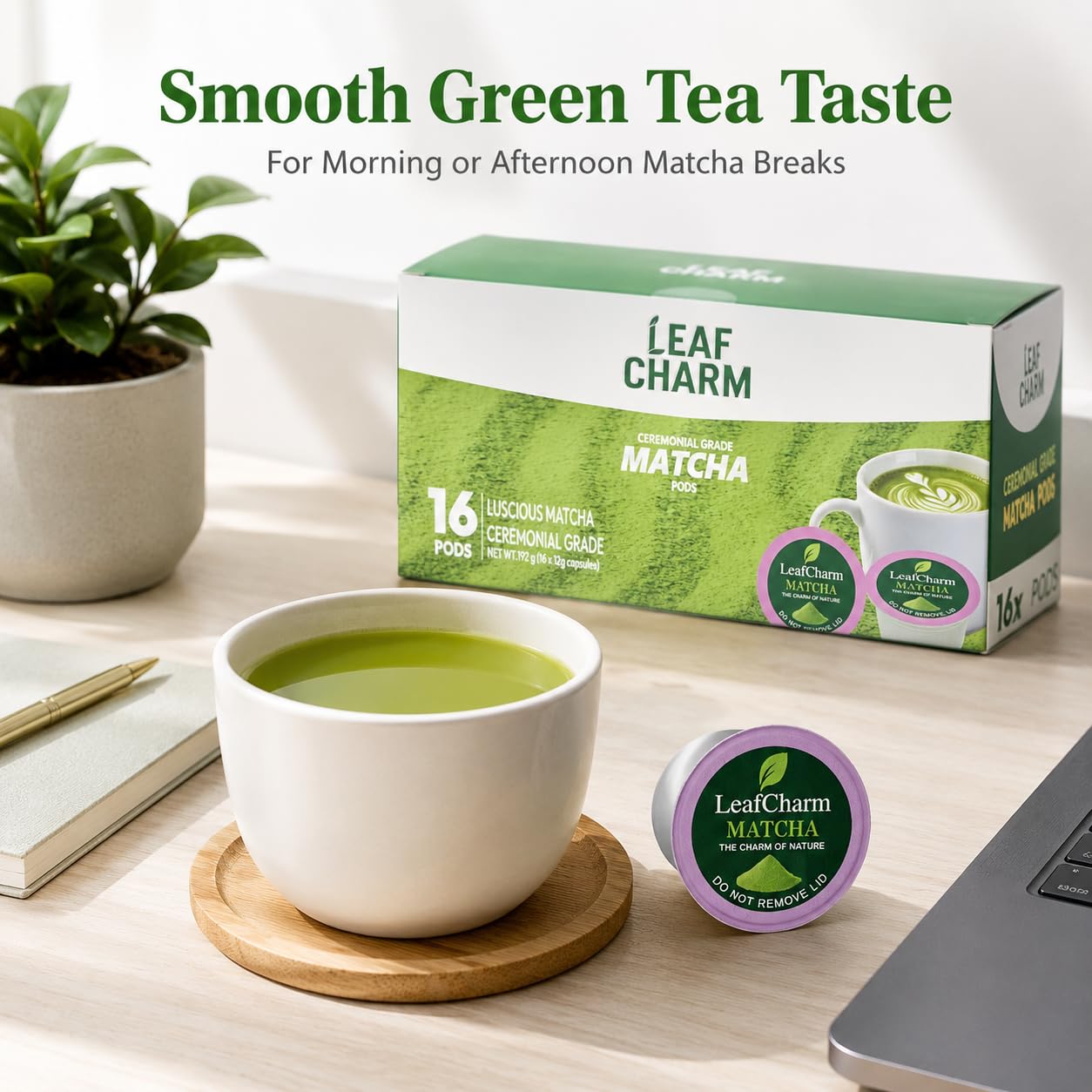 LeafCharm product label and ingredients panel showing purity and no fillers benefit