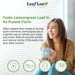 LeafLea brewed cup with golden lemongrass color offering bright flavor
