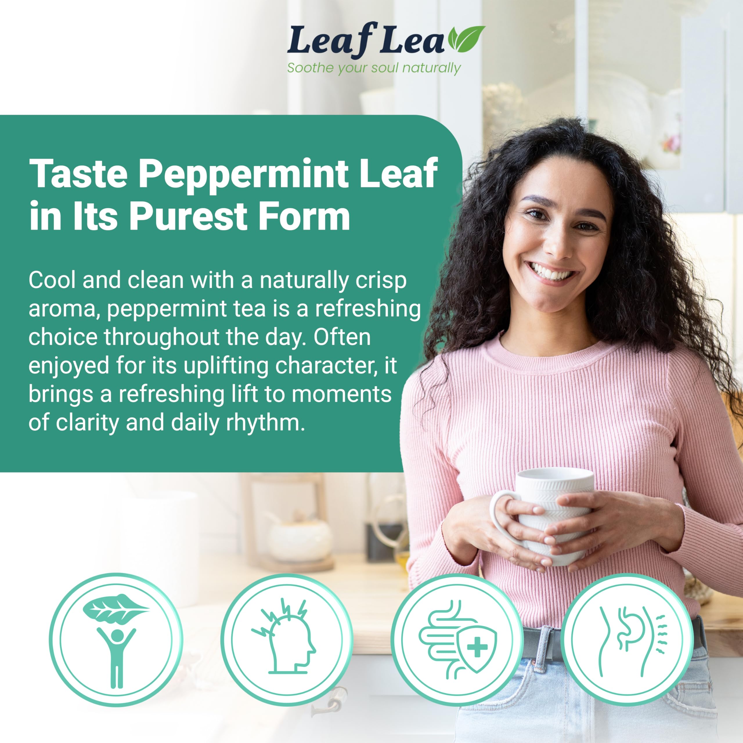 LeafLea brewed cup with bright mint color delivering a refreshing sip